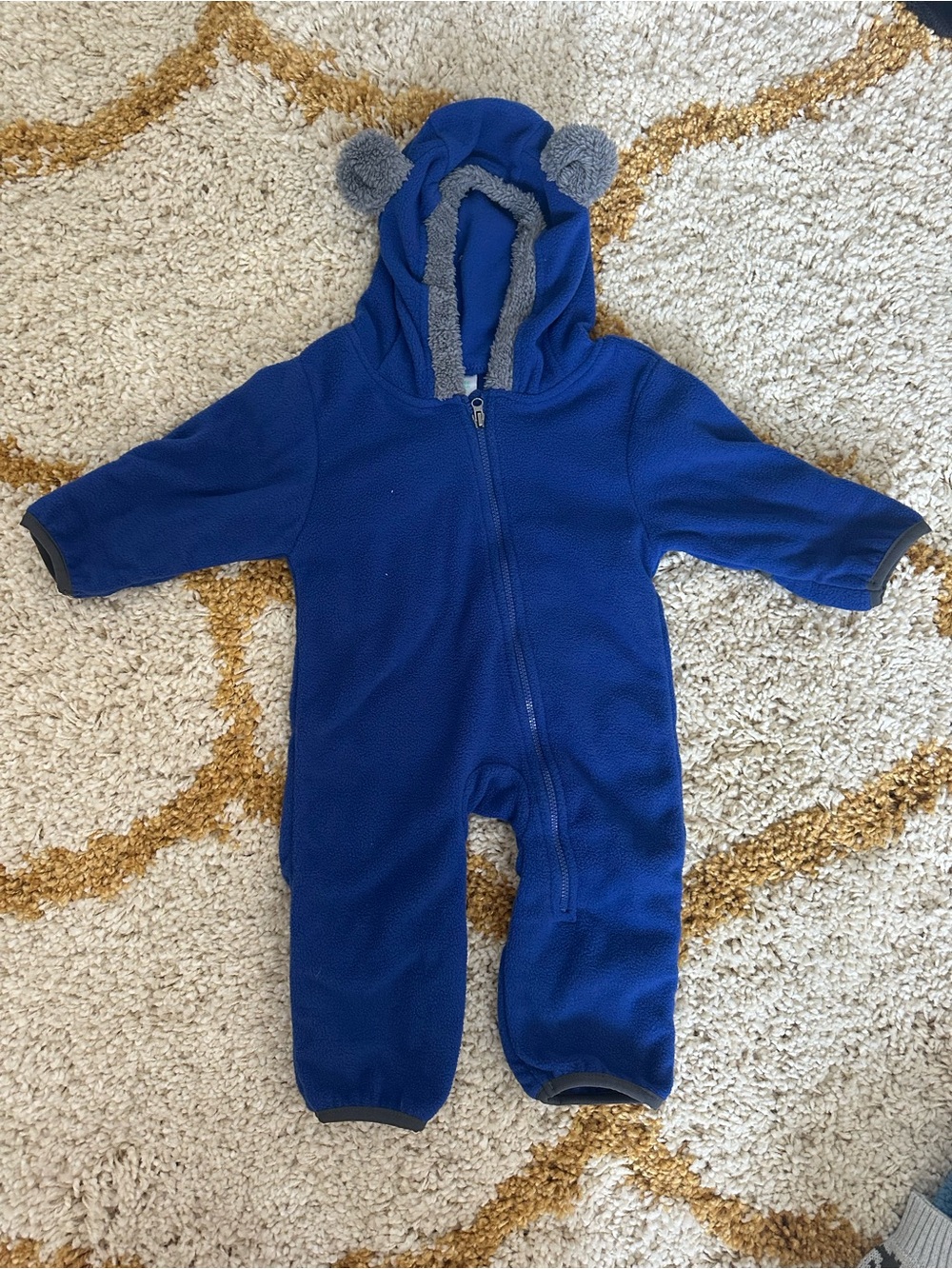 Baby Blue Hooded Fleece One-Piece with Pom Ears